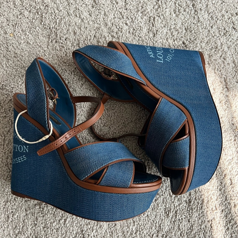 Louis Vuitton wedge denim sandals. Preloved in great condition